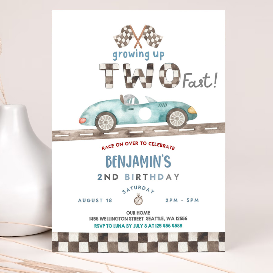 editable two fast birthday invitation 2nd birthday race car birthday invitation car race birthday party invite 2