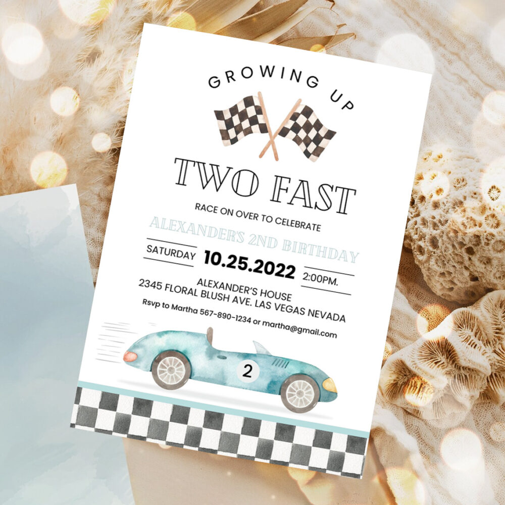 editable two fast birthday invitation race car 2nd birthday invite racing car vintage racecar printable template 1