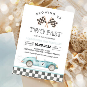editable two fast birthday invitation race car 2nd birthday invite racing car vintage racecar printable template 1