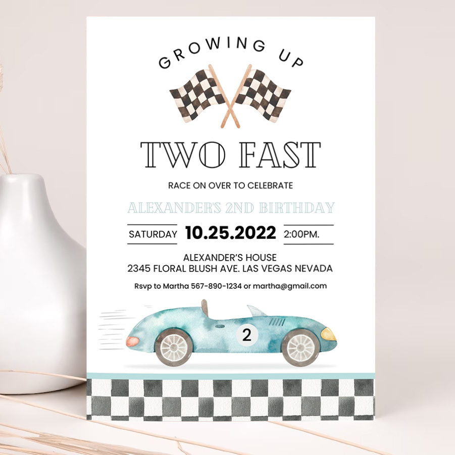 editable two fast birthday invitation race car 2nd birthday invite racing car vintage racecar printable template 2