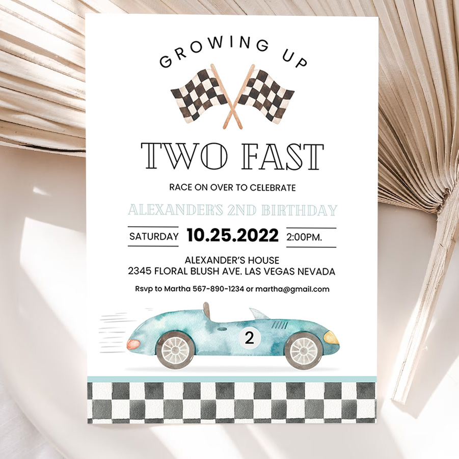editable two fast birthday invitation race car 2nd birthday invite racing car vintage racecar printable template 5