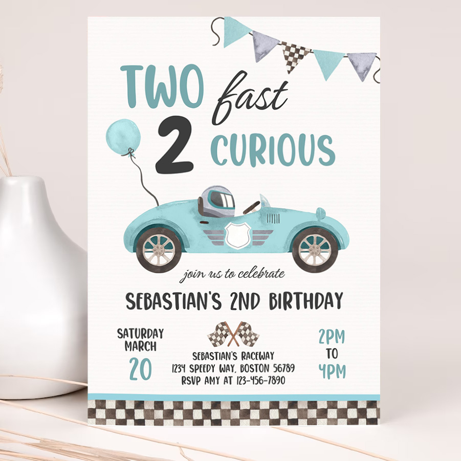 editable two fast birthday invitation two fast boy race car 2nd birthday party invite two fast 2 curious race car invitation 2