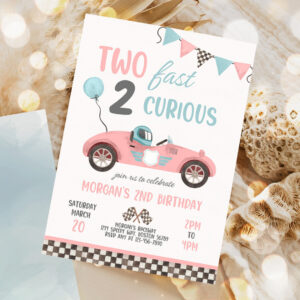 editable two fast birthday invitation two fast girl pink race car 2nd birthday party two fast 2 curious race car party 1