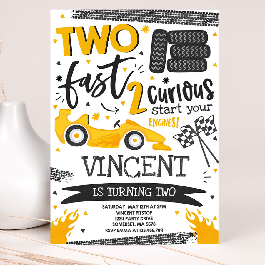 editable two fast birthday invitation two fast race car 2nd birthday party invite two fast 2 curious yellow car party 2