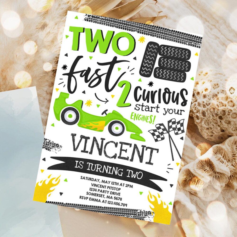 editable two fast birthday invitation two fast race car 2nd birthday party two fast 2 curious green race car party 1