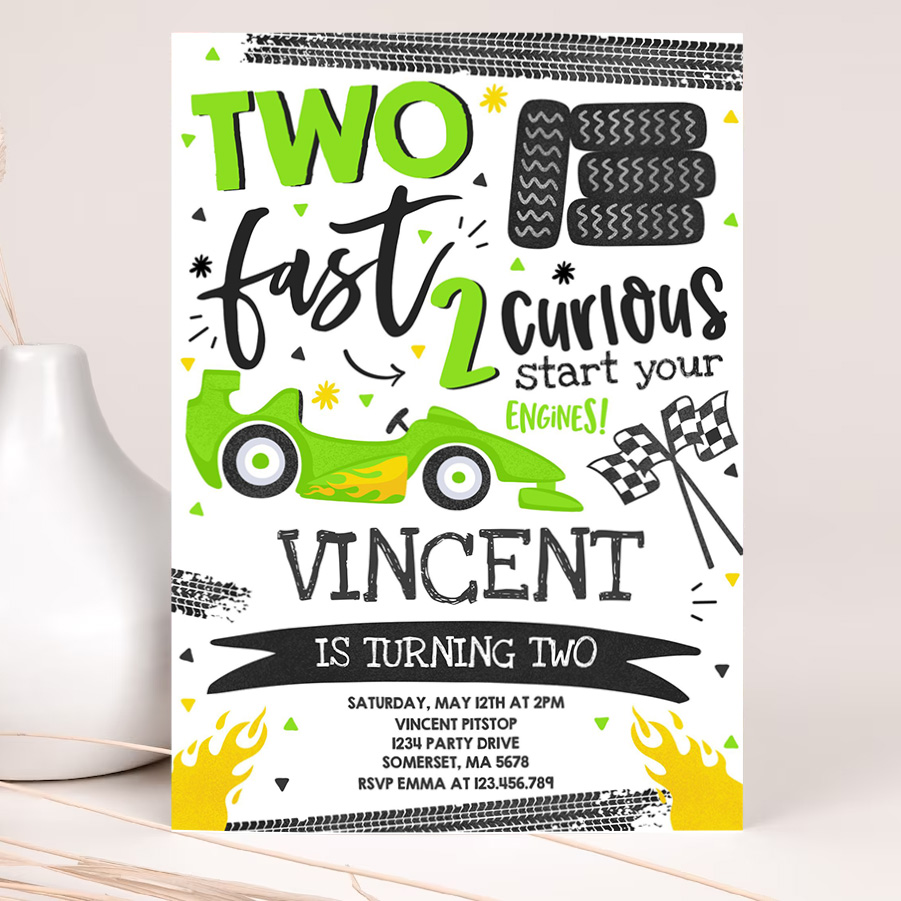 editable two fast birthday invitation two fast race car 2nd birthday party two fast 2 curious green race car party 2
