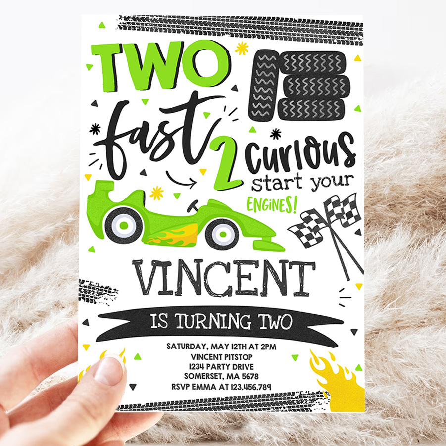editable two fast birthday invitation two fast race car 2nd birthday party two fast 2 curious green race car party 3