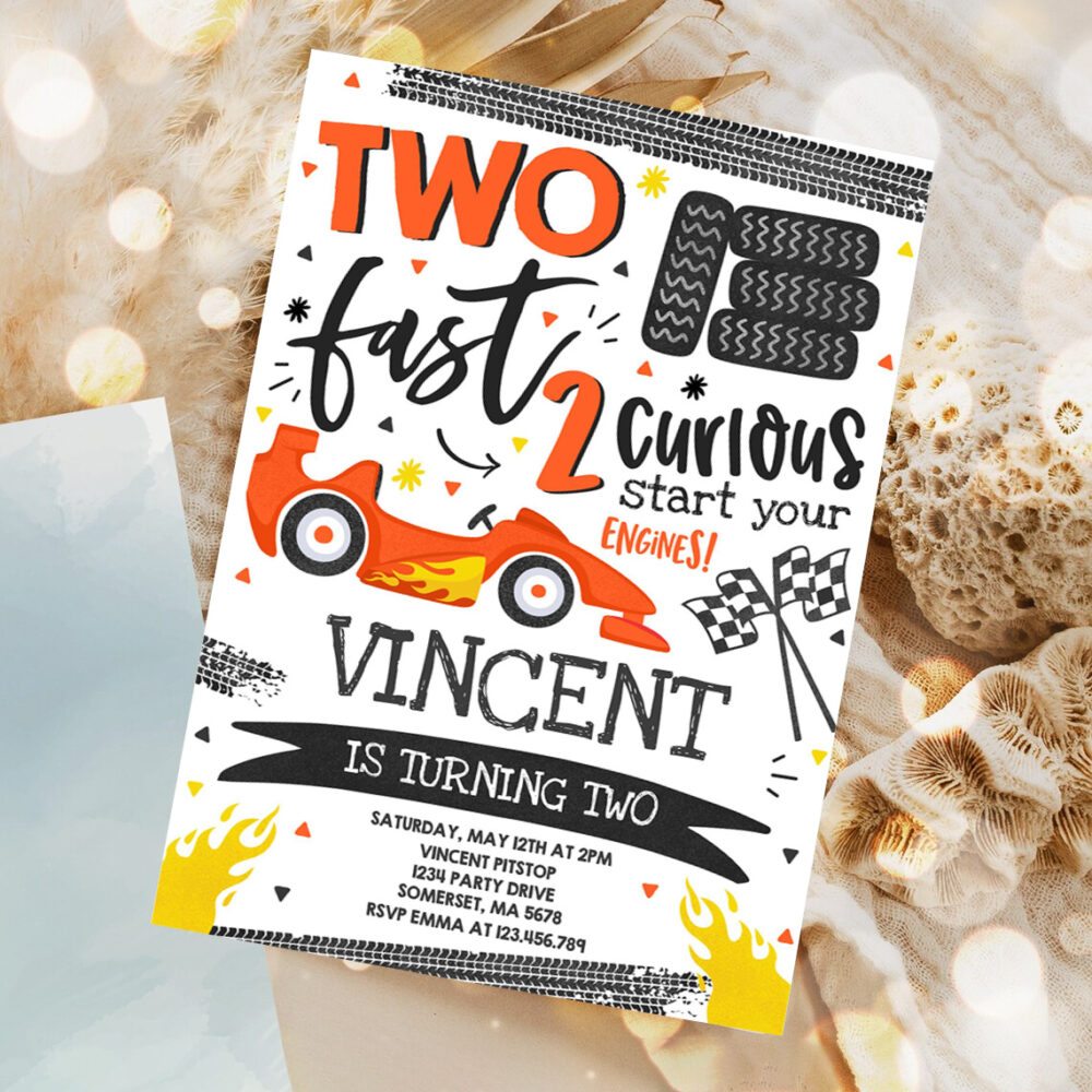 editable two fast birthday invitation two fast race car 2nd birthday party two fast 2 curious orange race car party 1