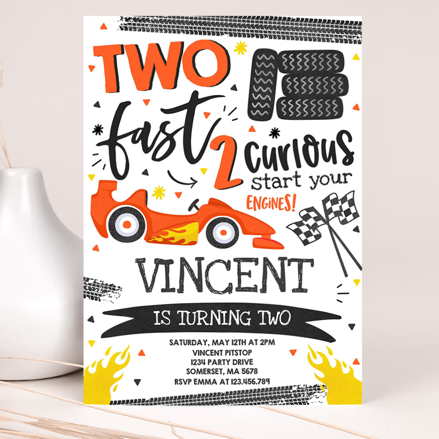 editable two fast birthday invitation two fast race car 2nd birthday party two fast 2 curious orange race car party 2