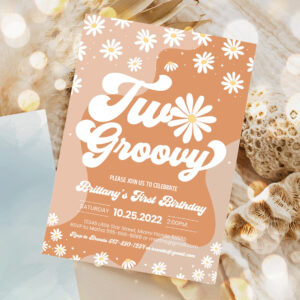 editable two groovy 2nd birthday party invitation boho retro groovy hippie floral 70s birthday party daisy hippie party 1