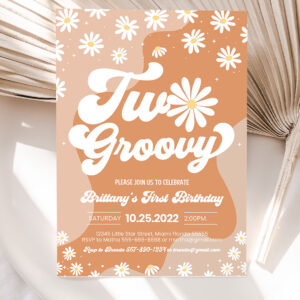 editable two groovy 2nd birthday party invitation boho retro groovy hippie floral 70s birthday party daisy hippie party 5