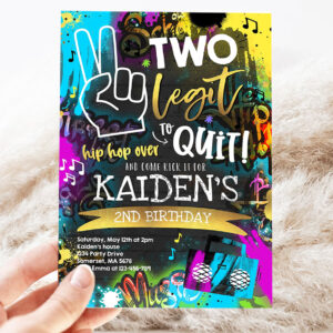editable two legit to quit birthday party invitation hip hop 2nd birthday 90s hip hop birthday party graffiti party 3