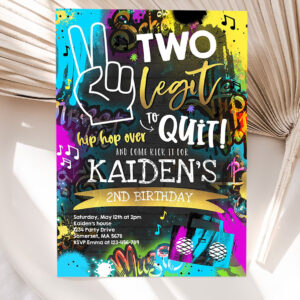 editable two legit to quit birthday party invitation hip hop 2nd birthday 90s hip hop birthday party graffiti party 5