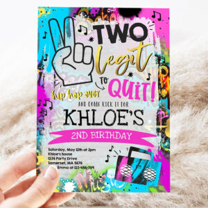 editable two legit to quit birthday party invitation hip hop 2nd birthday party 90s hip hop birthday party graffiti 3