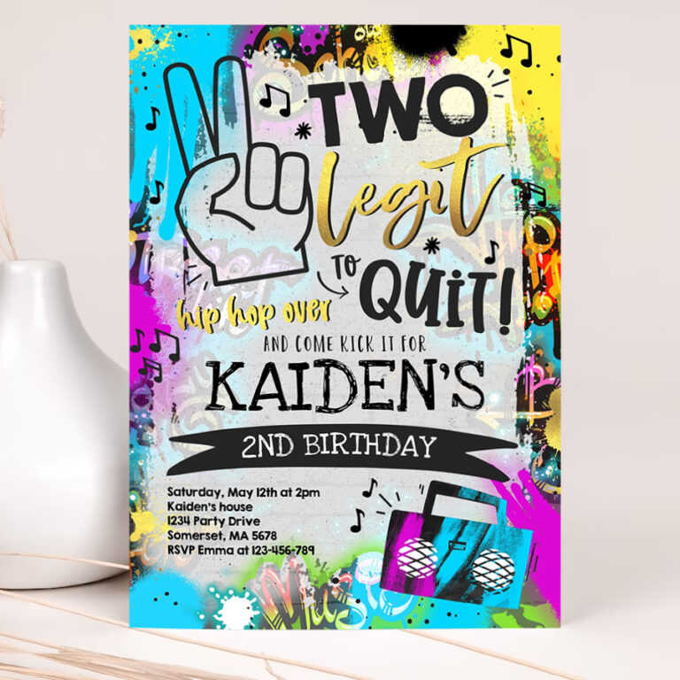 editable two legit to quit birthday party invitation hip hop 2nd birthday party 90s hip hop birthday party graffiti party 2