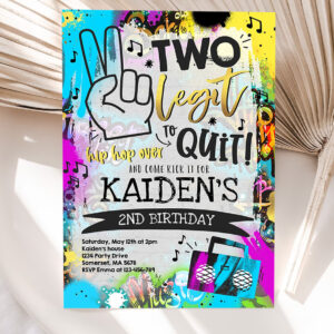 editable two legit to quit birthday party invitation hip hop 2nd birthday party 90s hip hop birthday party graffiti party 5