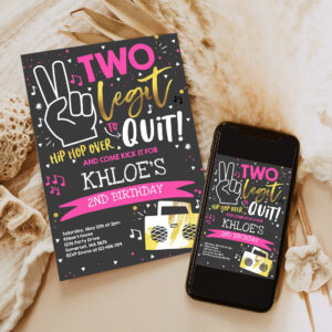 editable two legit to quit birthday party invitation two legit to quit 2nd birthday girl pink hip hop 2nd birthday party 6