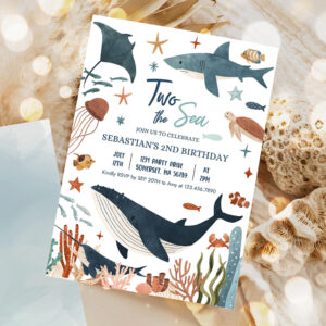 editable two the sea 2nd birthday party invitation under the sea 2nd birthday whale shark sea life party 1