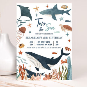 editable two the sea 2nd birthday party invitation under the sea 2nd birthday whale shark sea life party 2