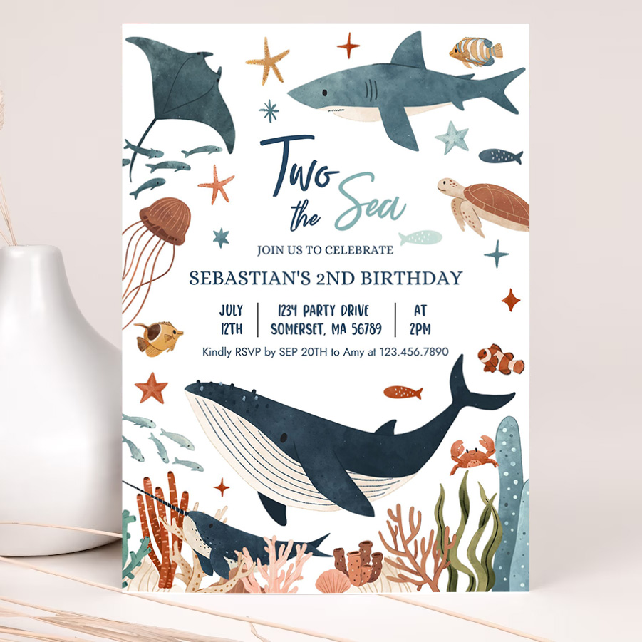 editable two the sea 2nd birthday party invitation under the sea 2nd birthday whale shark sea life party 2