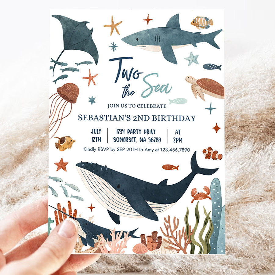 editable two the sea 2nd birthday party invitation under the sea 2nd birthday whale shark sea life party 3