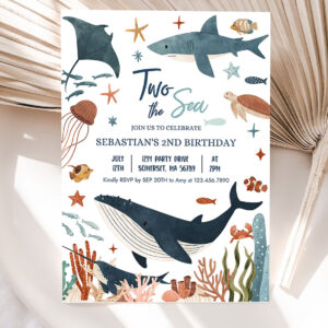 editable two the sea 2nd birthday party invitation under the sea 2nd birthday whale shark sea life party 5