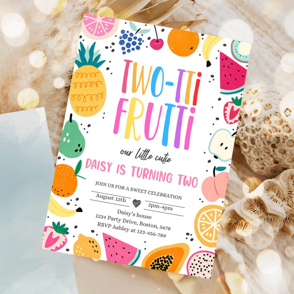 editable two tti frutti birthday party invitation two tti frutti 2nd birthday tutti frutti tropical summer party fruit party 1