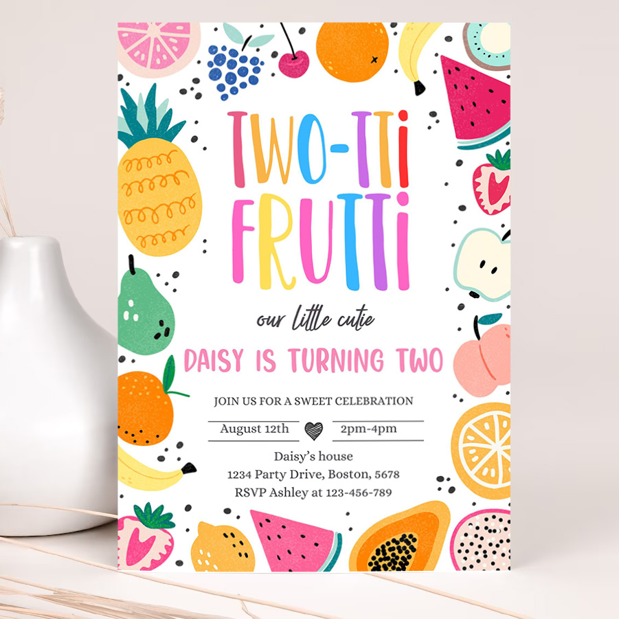 editable two tti frutti birthday party invitation two tti frutti 2nd birthday tutti frutti tropical summer party fruit party 2