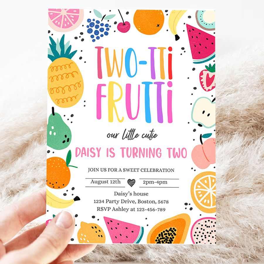 editable two tti frutti birthday party invitation two tti frutti 2nd birthday tutti frutti tropical summer party fruit party 3
