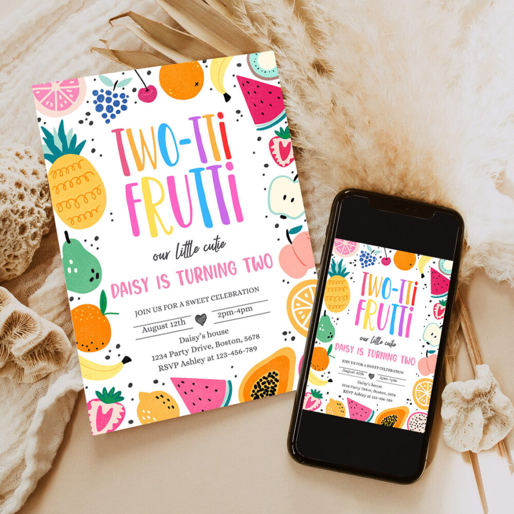 editable two tti frutti birthday party invitation two tti frutti 2nd birthday tutti frutti tropical summer party fruit party 6