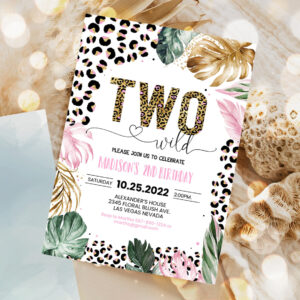 editable two wild leopard print jungle birthday party invitation leopard print invite born two wild template 1