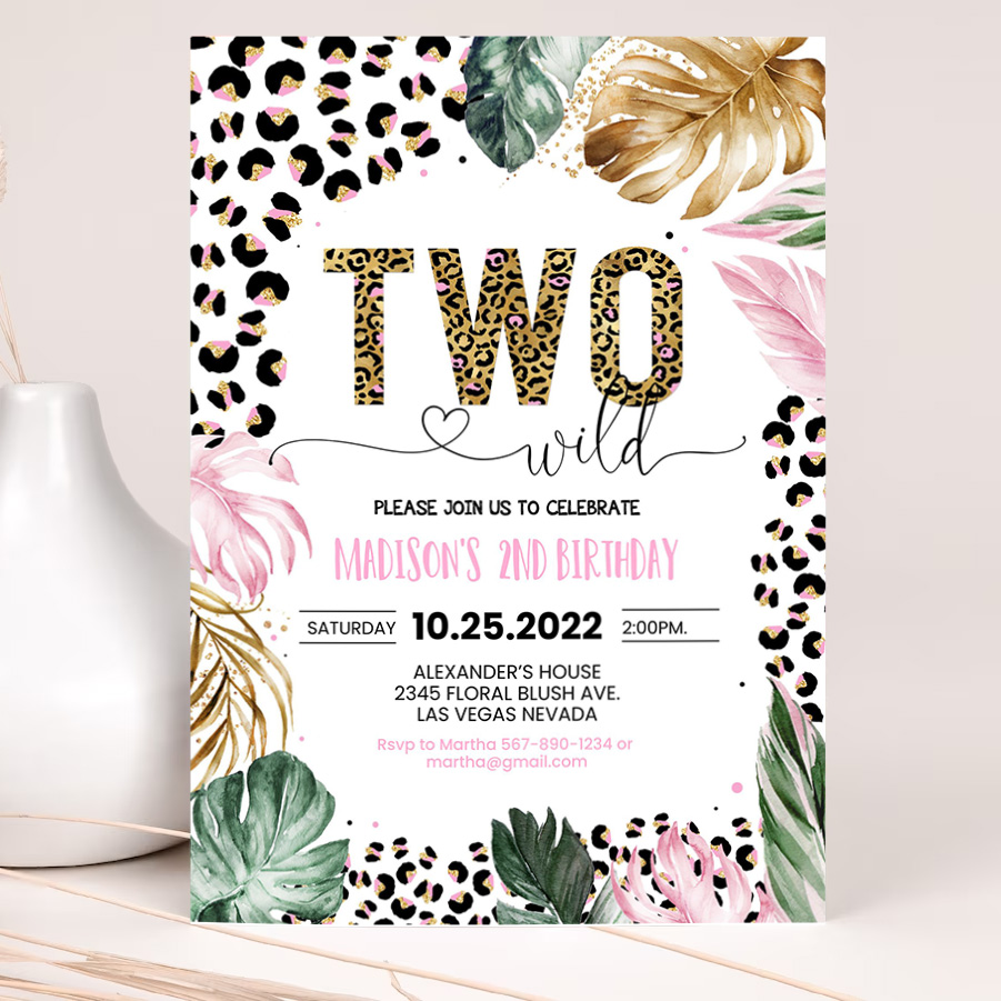 editable two wild leopard print jungle birthday party invitation leopard print invite born two wild template 2