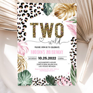 editable two wild leopard print jungle birthday party invitation leopard print invite born two wild template 5
