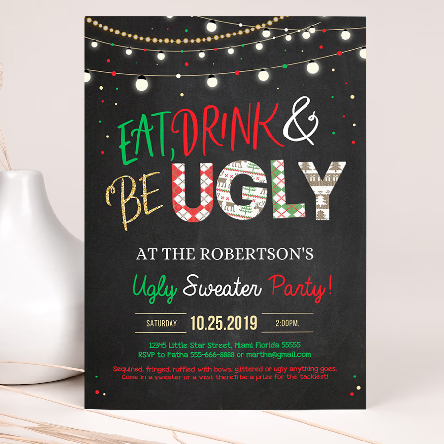 editable ugly sweater party invitation rustic christmas ugly sweater invitation eat drink and be ugly sweater party invite 2