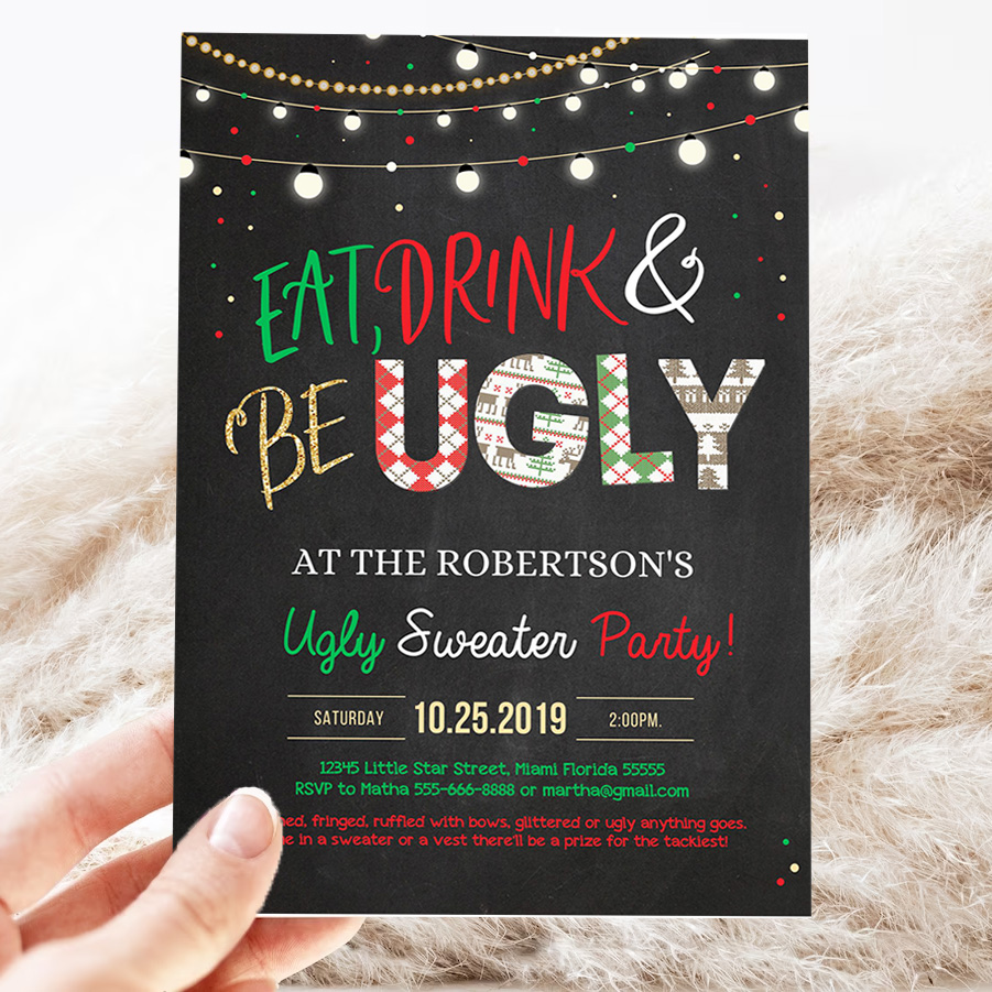 editable ugly sweater party invitation rustic christmas ugly sweater invitation eat drink and be ugly sweater party invite 3