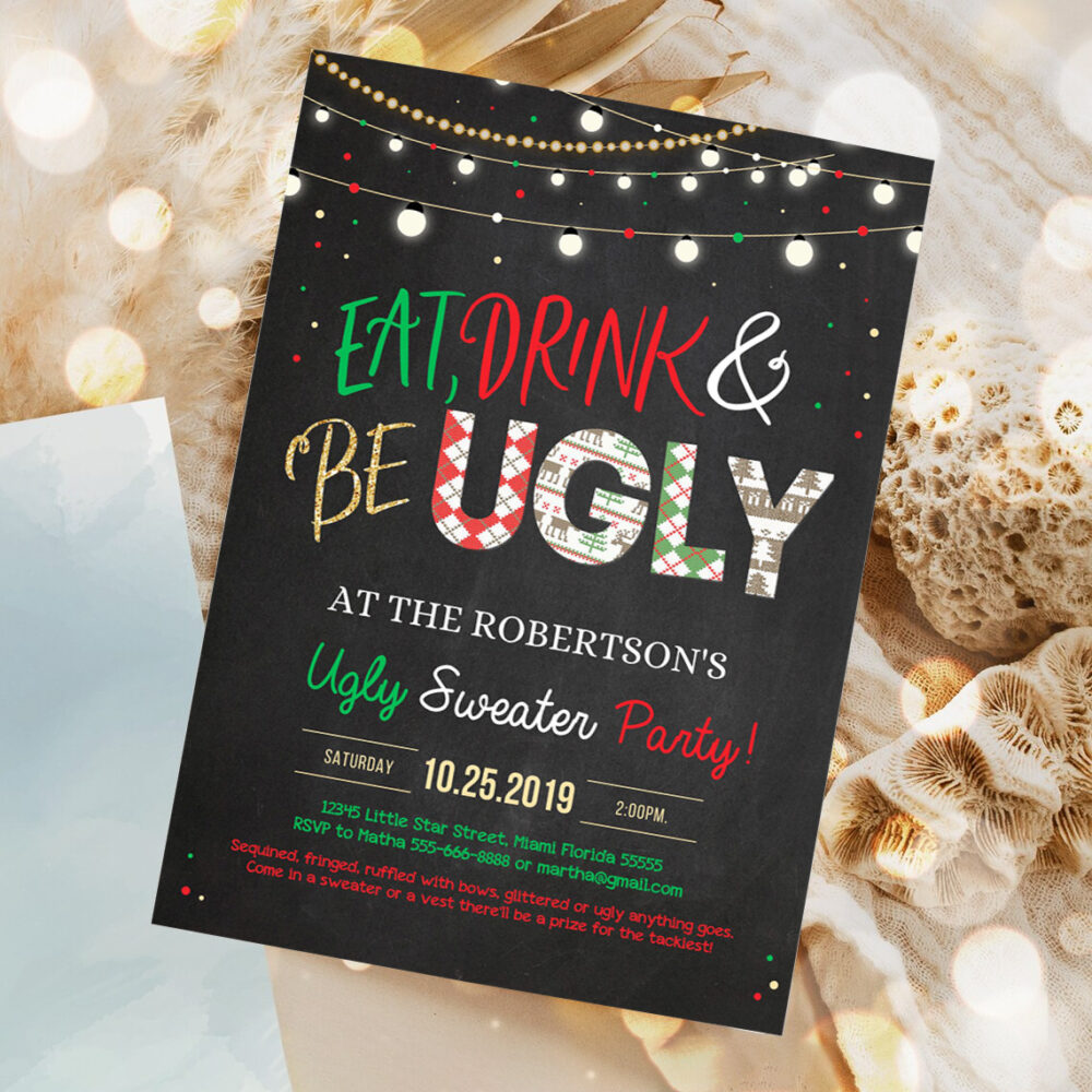 editable ugly sweater party invitation rustic christmas ugly sweater invitation eat drink and be ugly sweater party invite 5