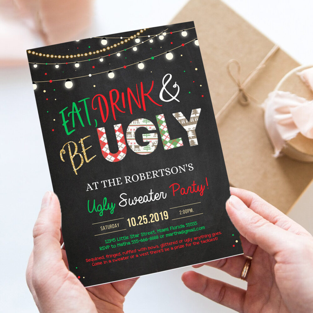 editable ugly sweater party invitation rustic christmas ugly sweater invitation eat drink and be ugly sweater party invite 7