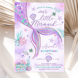 editable under the sea purple teal little mermaid birthday invitation birthday invite invites printable template 5
