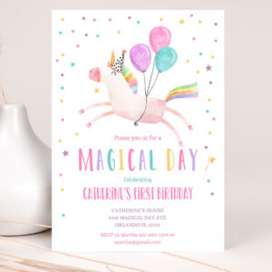 editable unicorn birthday invitation magical party invite girl pink first birthday party digital invite template rainbow invitation 2