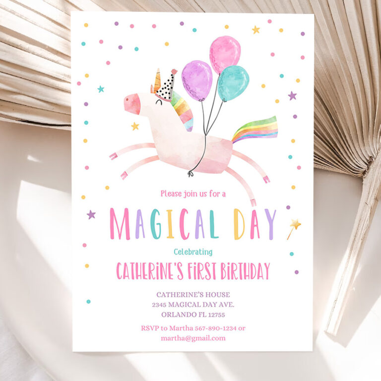 editable unicorn birthday invitation magical party invite girl pink first birthday party digital invite template rainbow invitation 5