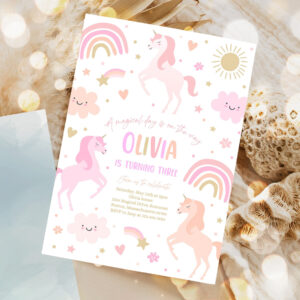 editable unicorn birthday invitation magical pink pastel rainbow unicorn party whimsical fairytale unicorn party 1