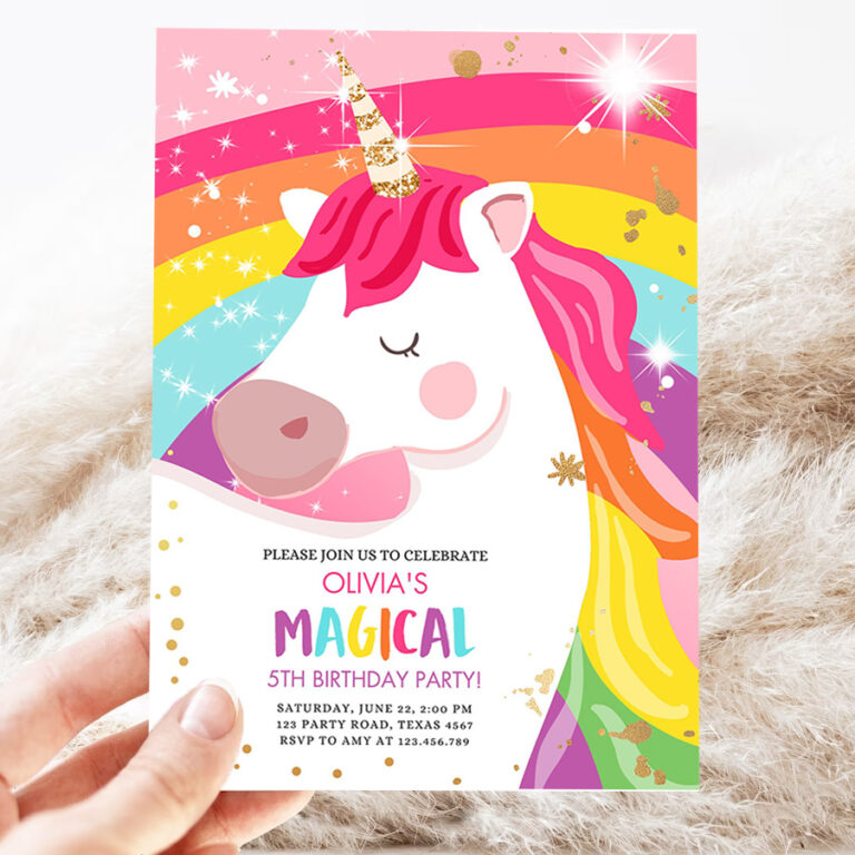 editable unicorn birthday invitation magical unicorn party girl pink gold unicorn invite rainbow printable 3