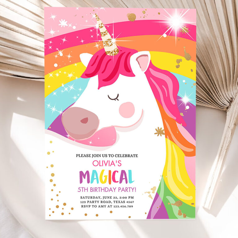 editable unicorn birthday invitation magical unicorn party girl pink gold unicorn invite rainbow printable 5