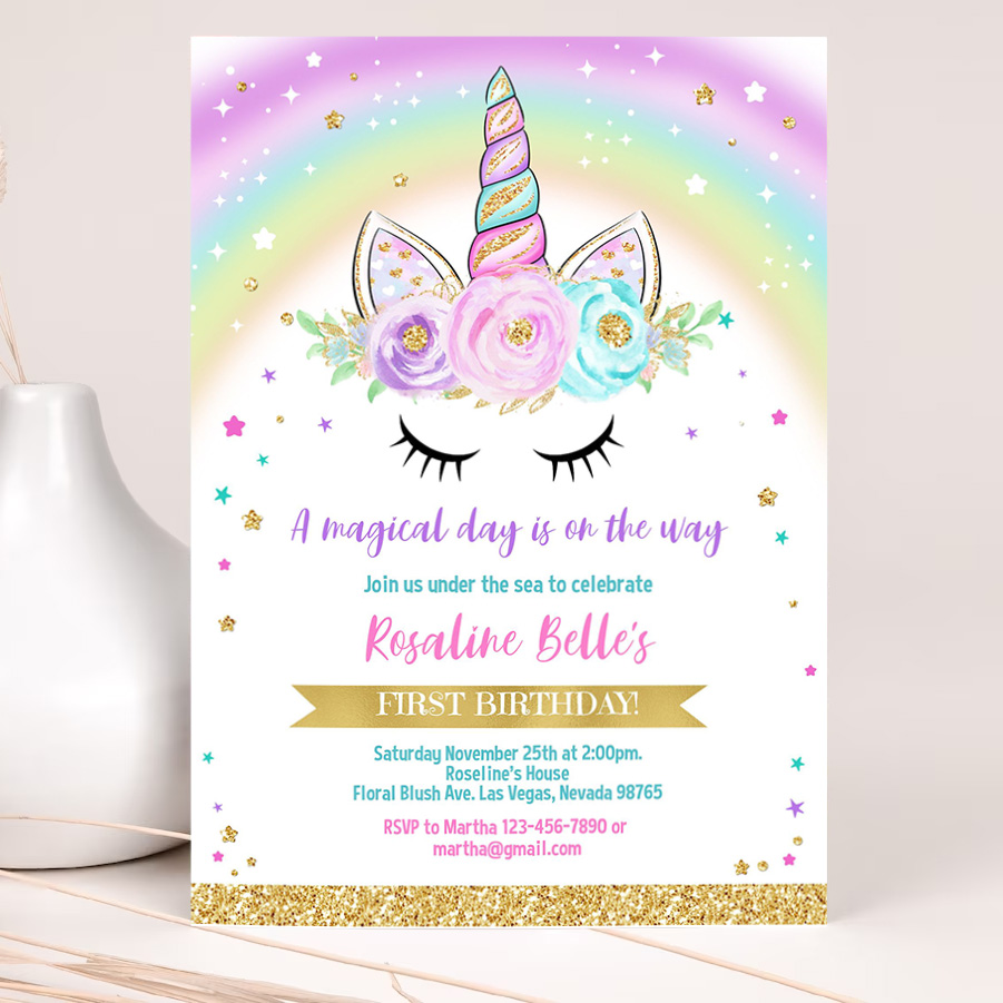 editable unicorn invitation rainbow unicorn invite unicorn party unicorn birthday magical unicorn girl gold party invite 2