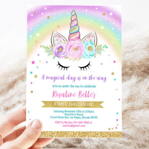 editable unicorn invitation rainbow unicorn invite unicorn party unicorn birthday magical unicorn girl gold party invite 3