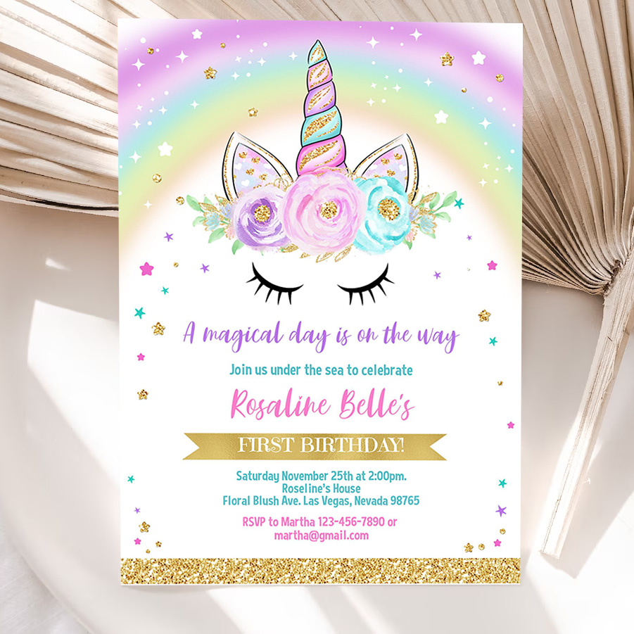 editable unicorn invitation rainbow unicorn invite unicorn party unicorn birthday magical unicorn girl gold party invite 5