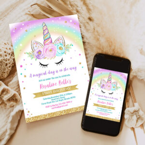 editable unicorn invitation rainbow unicorn invite unicorn party unicorn birthday magical unicorn girl gold party invite 6