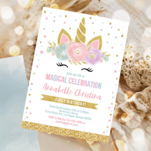 editable unicorn invitation unicorn party unicorn birthday invitations magical unicorn invite girl gold template 1