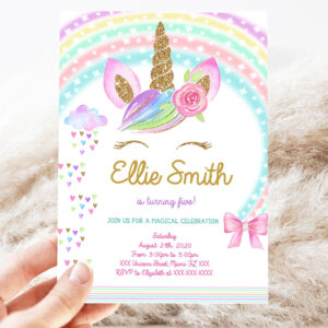 editable unicorn invitation unicorn party unicorn birthday magical unicorn invite girl pastel gold template 3