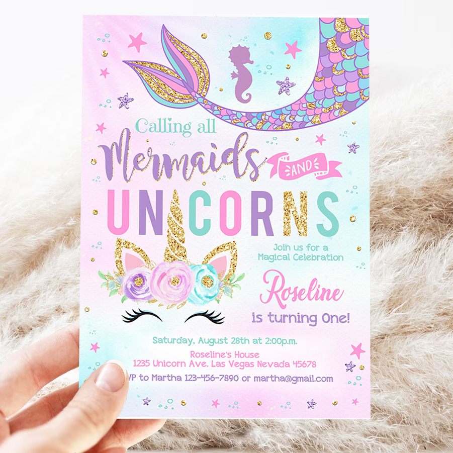 editable unicorn mermaid birthday invitation mermaid invite unicorn party magical unicorn party invite 3